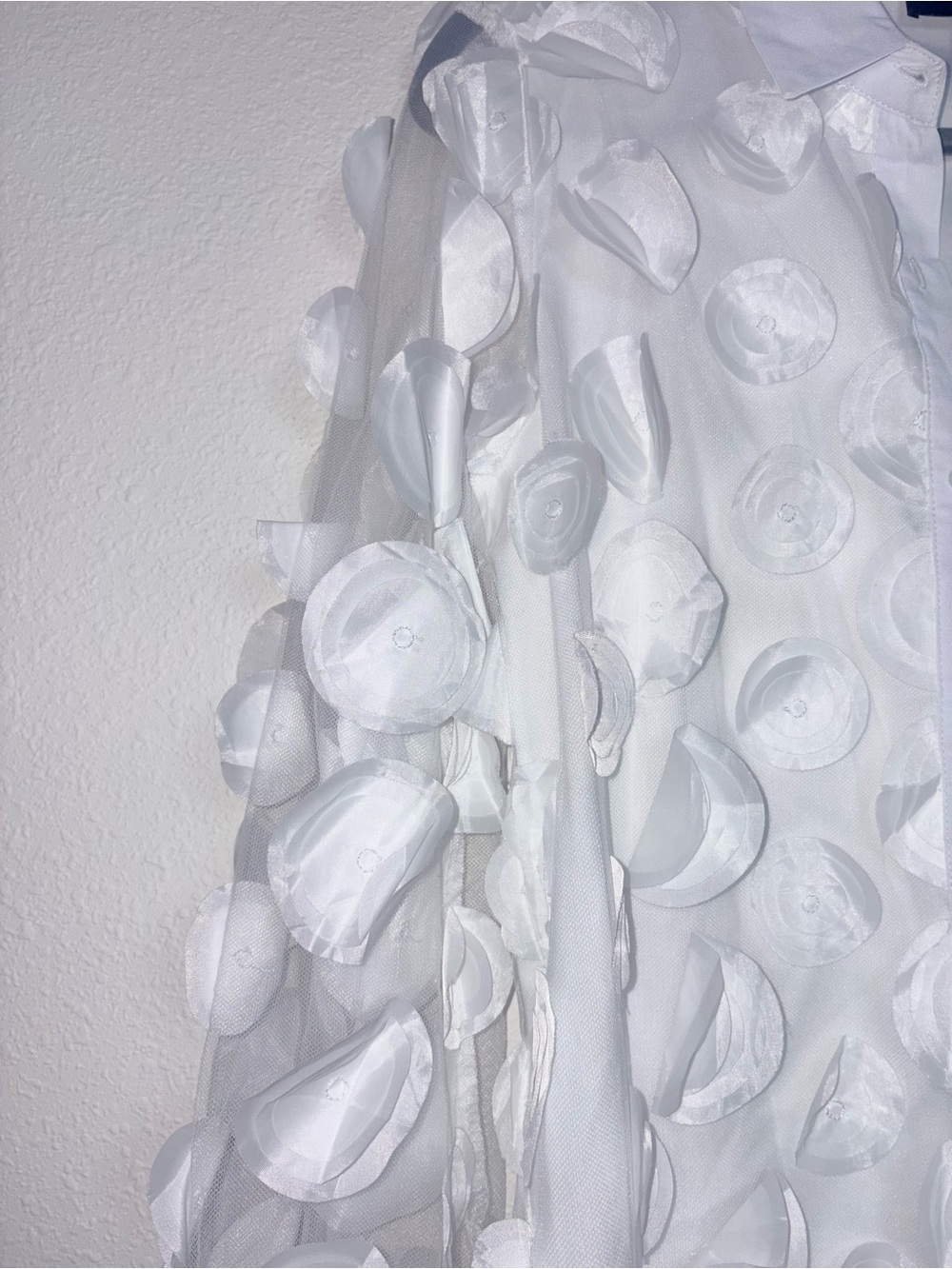 Alice Blue White Sheer 3D Petal Button-Down Blouse - Picture 3 of 7